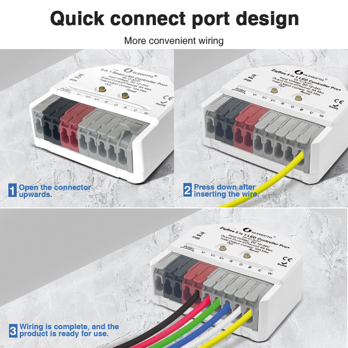 Gledopto Zigbee 5 in 1 LED-ohjain RGB+CCT GL-C-301P 12-24V max 10A