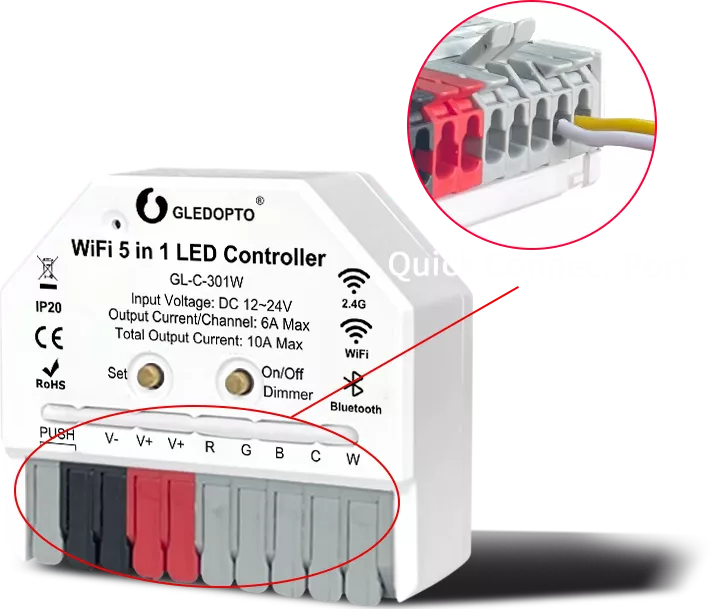 Wifi GL-C-301W RGBCCT-LED driveri 12-24V Gledopto kojerasia asennusrasia rasiaan mahtuva