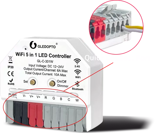Wifi GL-C-301W RGBCCT-LED driveri 12-24V Gledopto kojerasia asennusrasia rasiaan mahtuva