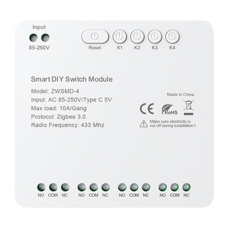 Avatto ZWSMMD-4 250V – ZigBee 4-kanavainen kytkinmoduuli (voltage-free DC 32V contact)
