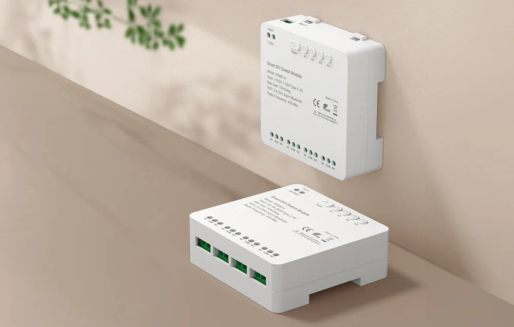 Avatto WSMD-4 (7–32V) – 4-kanavainen WiFi + Bluetooth + 433 MHz älyrelemoduuli (NO/COM/NC, USB-C 5V)