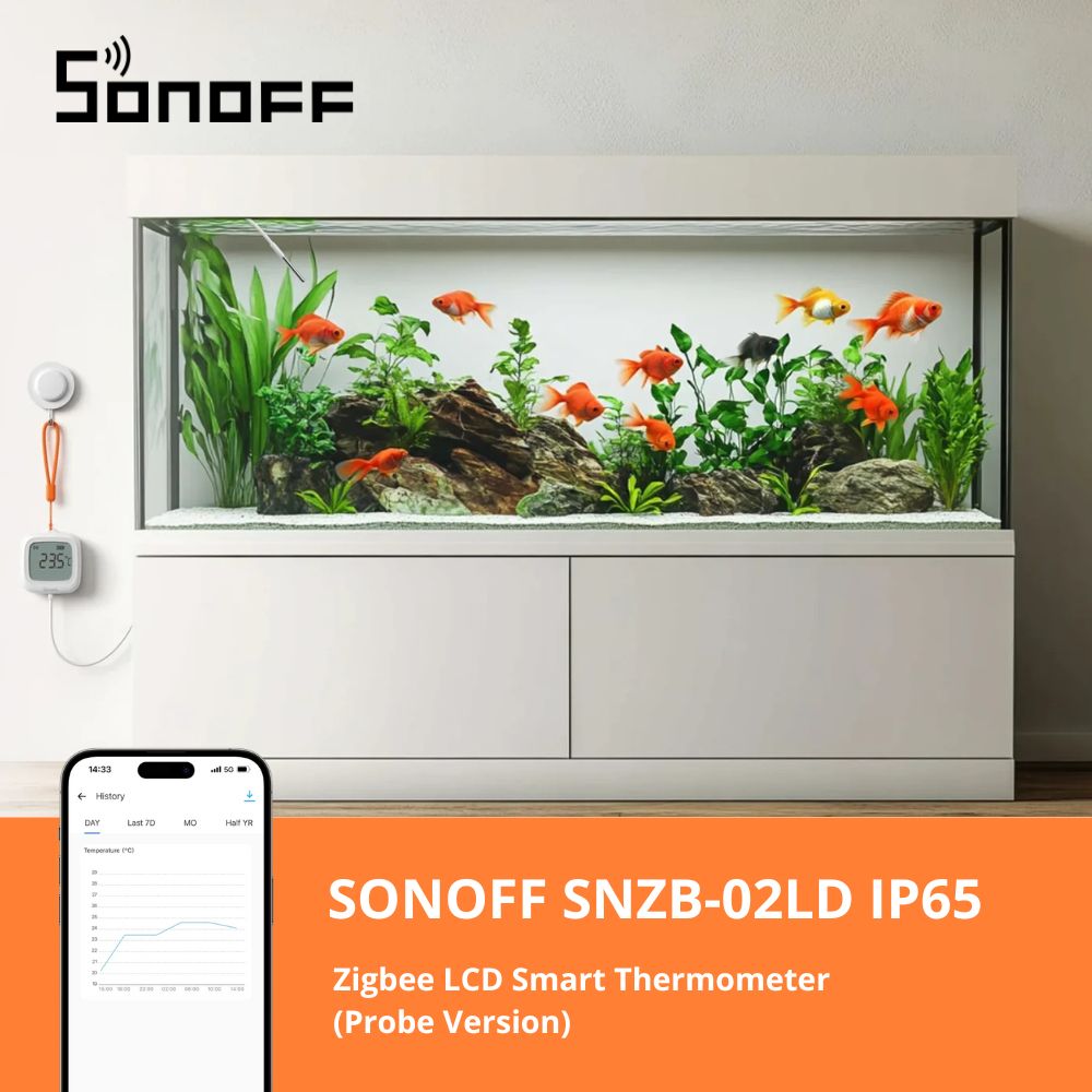 Zigbee IP65 LCD-lämpömittari anturikaapelilla (-40 °C…+115 °C), Sonoff SNZB-02LD