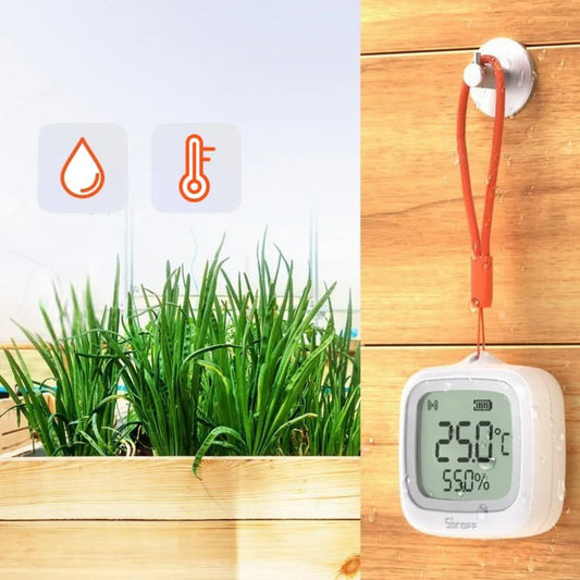 Zigbee IP65 LCD-lämpötila- ja ilmankosteusmittari ulko- ja sisäkäyttöön, Sonoff SNZB-02WD