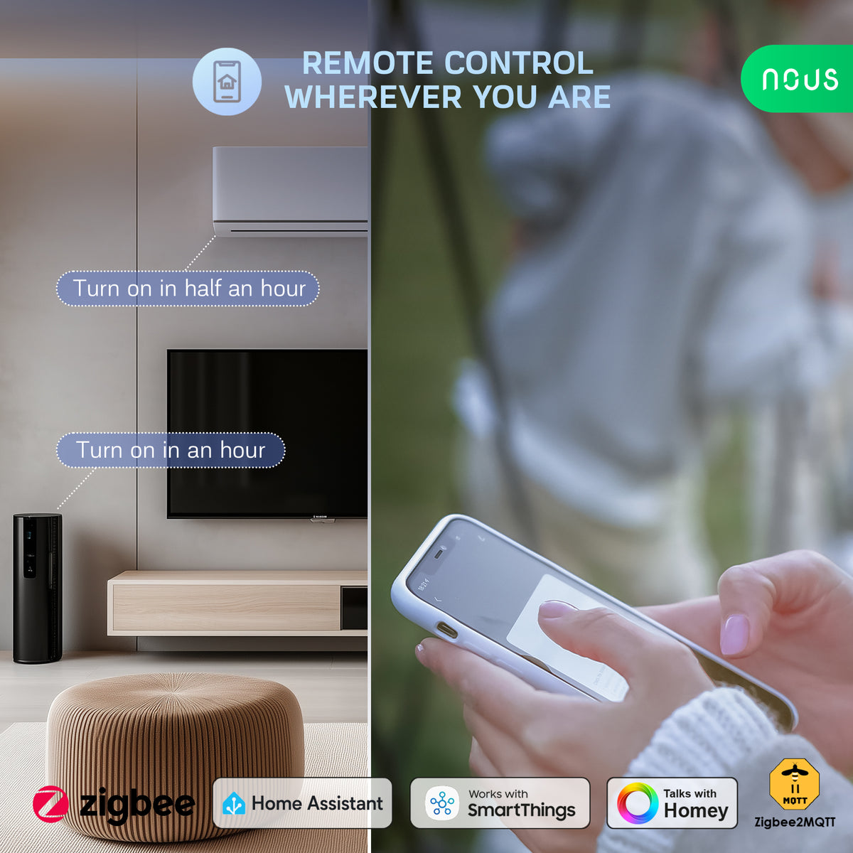 Zigbee 3-os. jatkojohto 16A energianmittauksella Nous A11Z