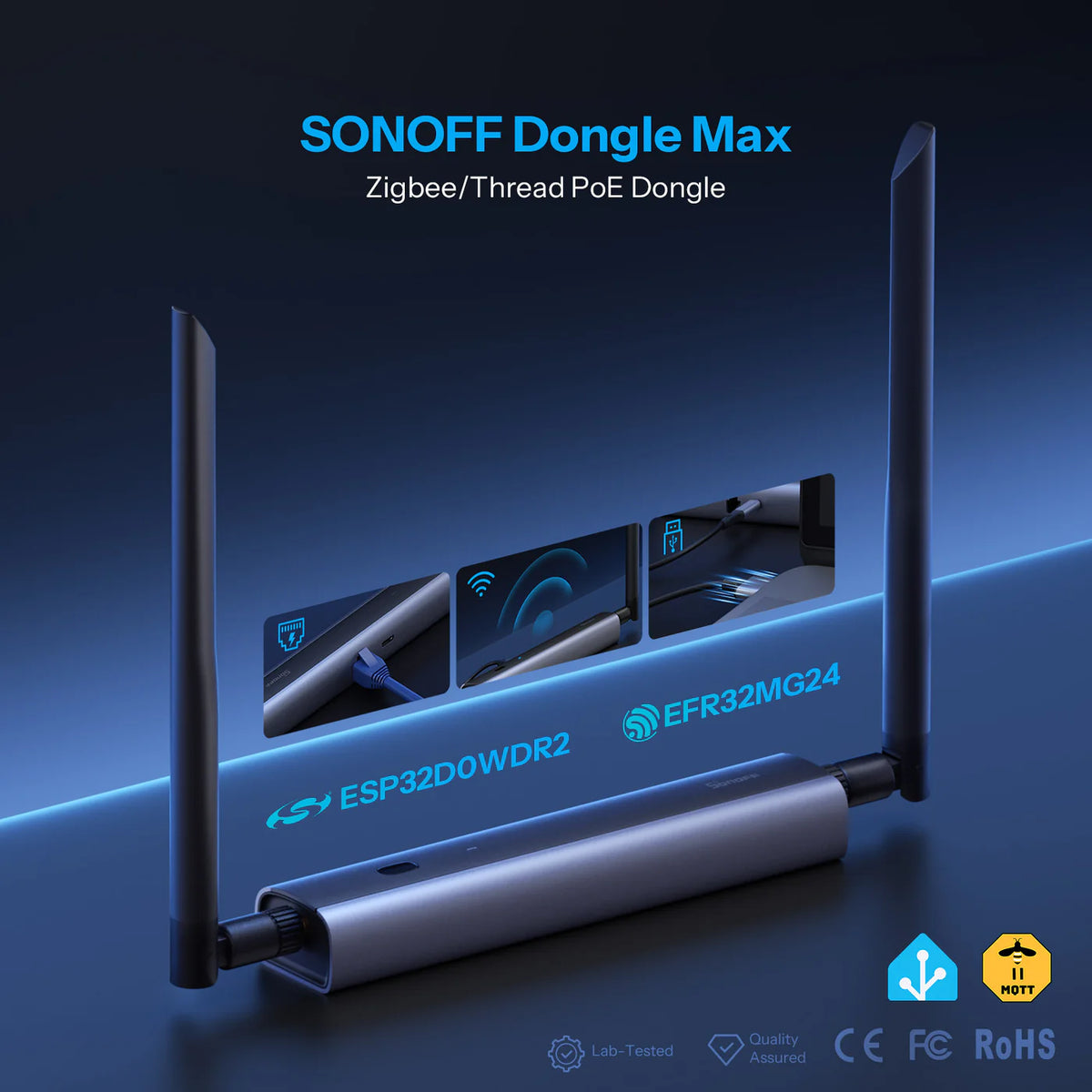 Sonoff ZigBee USB & PoE Dongle Max + 1m USB kaapeli