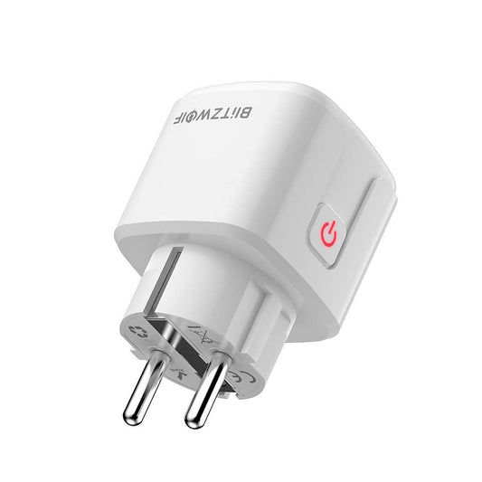 BlitzWolf BW-SHP15 Zigbee-älypistorasia sivulta fyysisellä painikkeella ja merkkivalolla