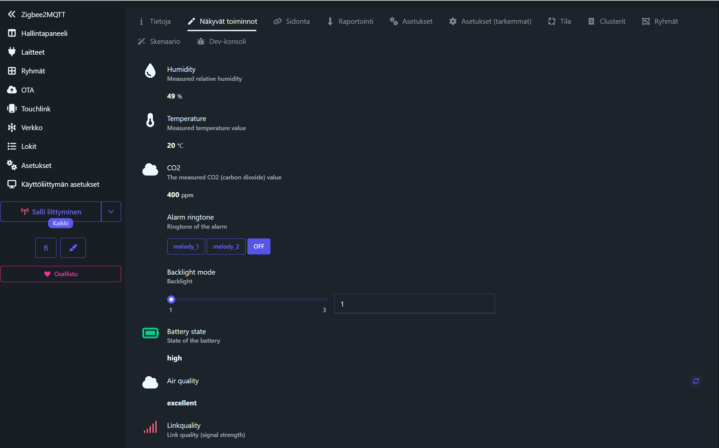Nous E10 Zigbee CO2-, lämpötila- ja kosteusanturi