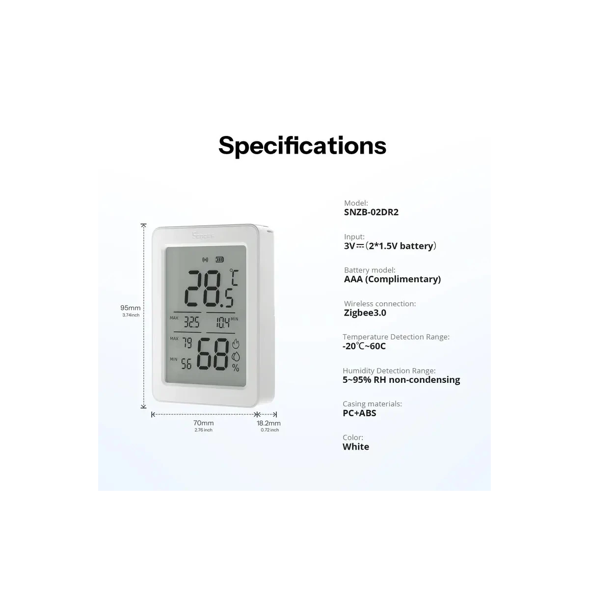 SONOFF AirGuard TH – Zigbee lämpötila- ja kosteusanturi näytöllä - SNZB-02DR2