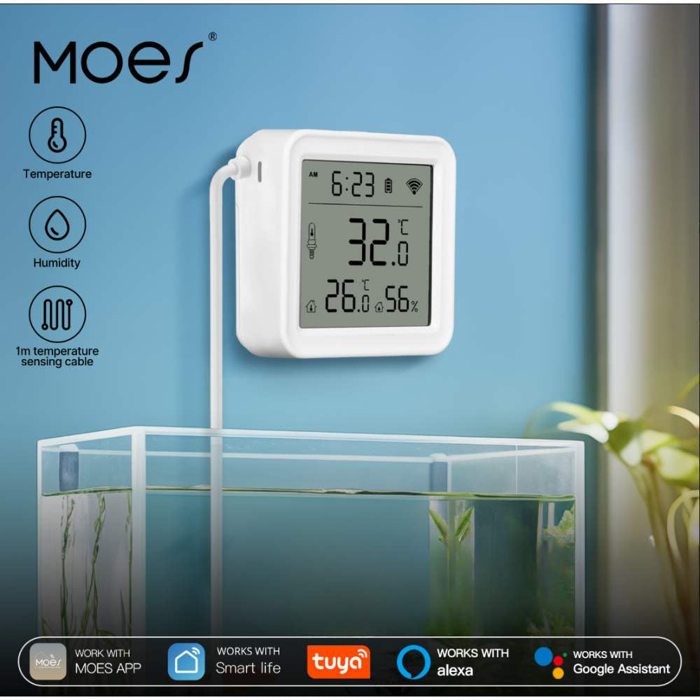Wifi lämpötila- ja ilmankosteusmittari LCD-näytöllä ja ulkoisella anturilla Tuya MOES T08