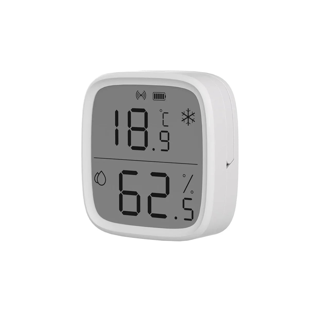 Zigbee lämpötilamittari/kosteusmittari LCD-näytöllä, teippikiinnitys, magneettikiinnitys sekä pöytäteline