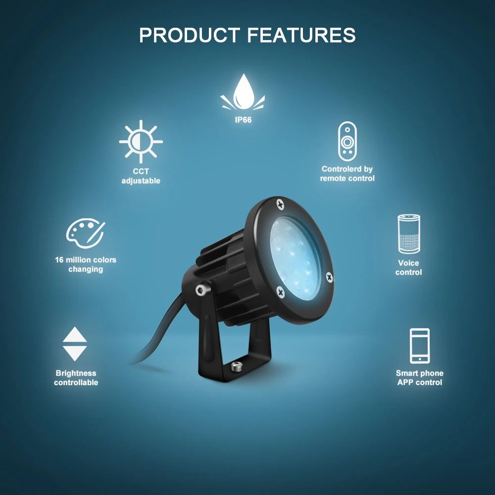 Zigbee RGB+CCT 7W LED-puutarhavalaisin GL-G-002P Gledopto Pro