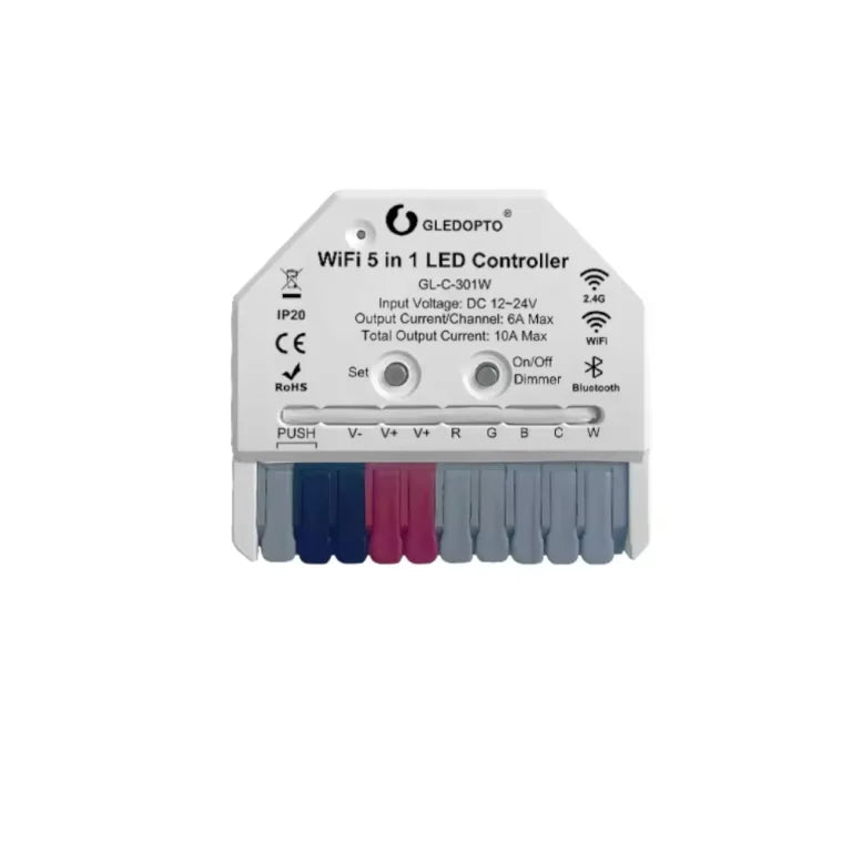 Wifi GL-C-301W RGBCCT-LED driveri 12-24V Gledopto kojerasia asennusrasia rasiaan mahtuva