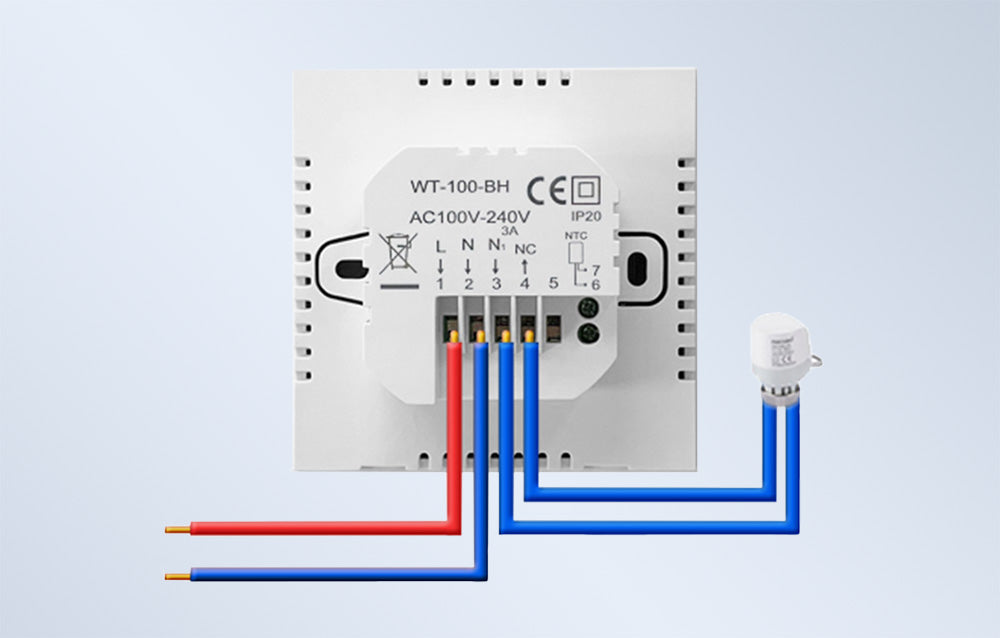 Avatto Zigbee-termostaatti vesikiertoiseen lattialämmitykseen 3A – ZWT100-3A kuvattuna takaa