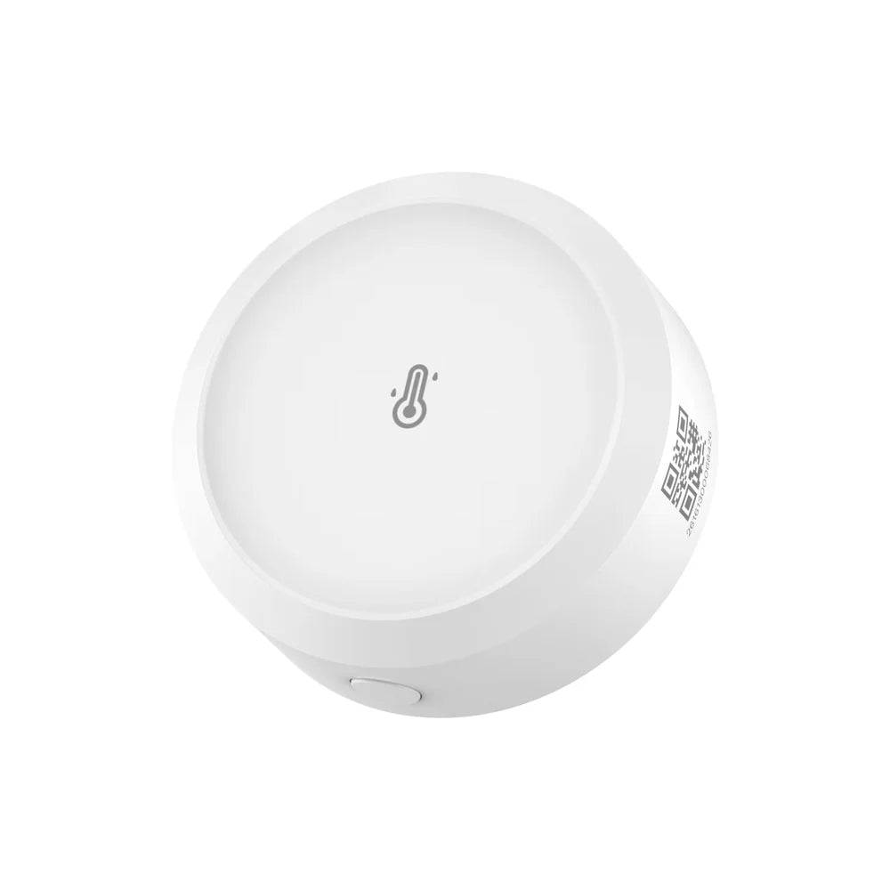 SONOFF SNZB-02M AirGuard – valkoinen pyöreä Zigbee-lämpötila-, kosteus- ja ilmanpaineanturi etuviistosta