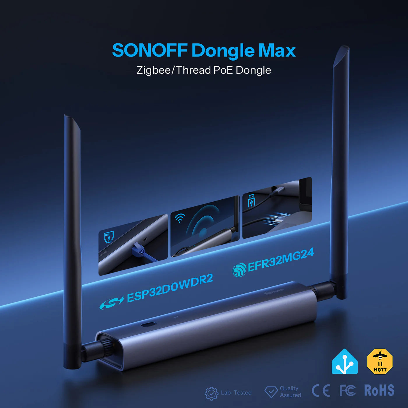 Sonoff ZigBee USB & PoE Dongle Max + 1m USB kaapeli