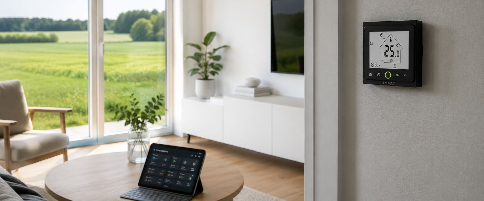 Home Assistant Zigbee termostaatti olohuoneen seinällä