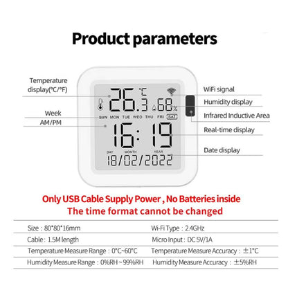 Wifi lämpötila- ja ilmankosteusmittari LCD-näytöllä (USB 5V + LCD-näyttö) Tuya MOES TH16