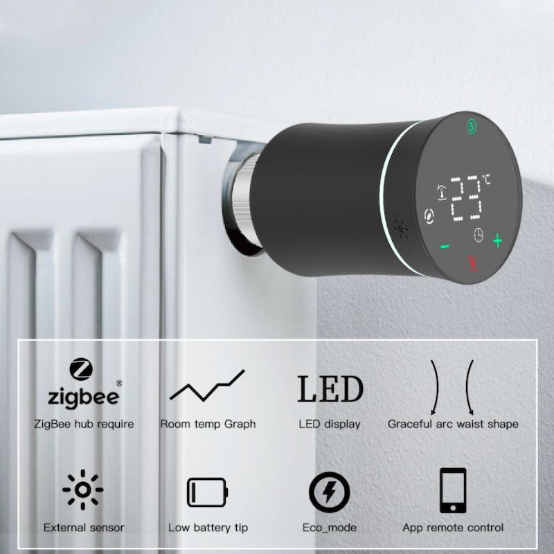 Moes Zigbee patteritermostaatti Valkoinen/Musta