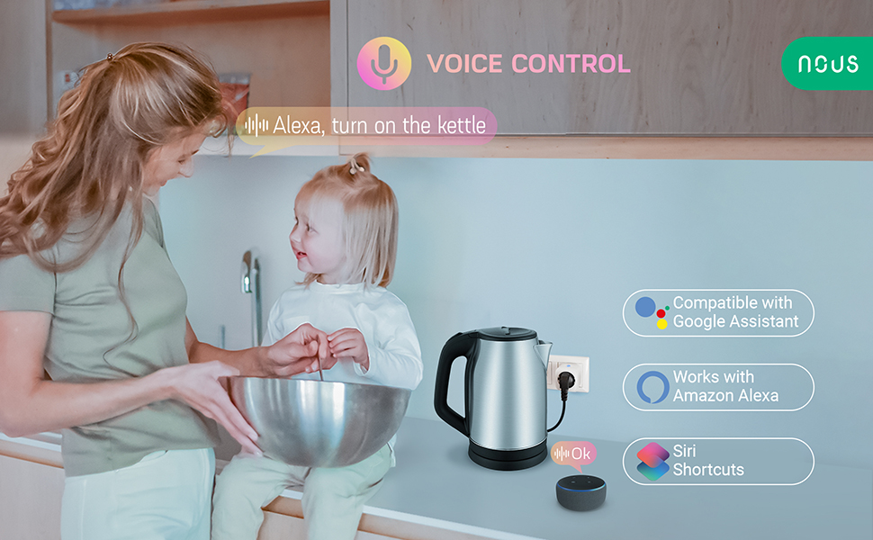 NOUS A7 WiFi-älypistorasia Google Assistant ja Amazon Alexa -ohjauksella