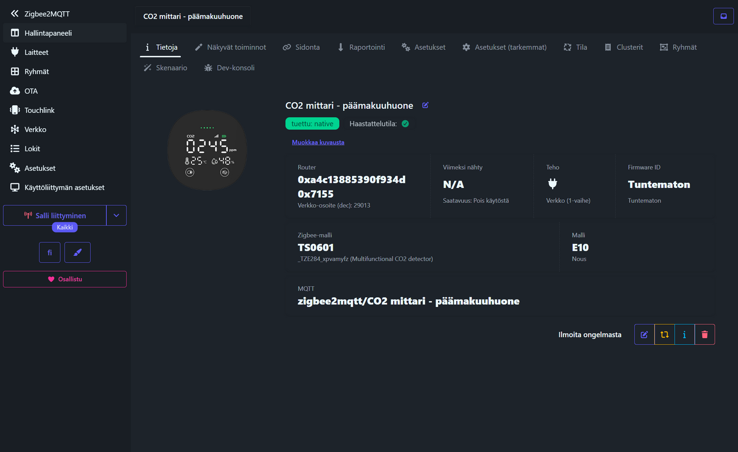 Nous E10 Zigbee CO2-, lämpötila- ja kosteusanturi