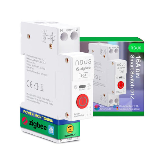Nous Zigbee DIN-kisko rele 16A energiamittauksella