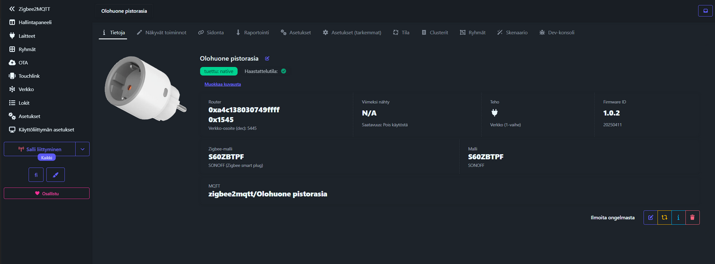 Sonoff Zigbee älykäs pistorasia-adapteri energiamittauksella 16A S60ZBTPF