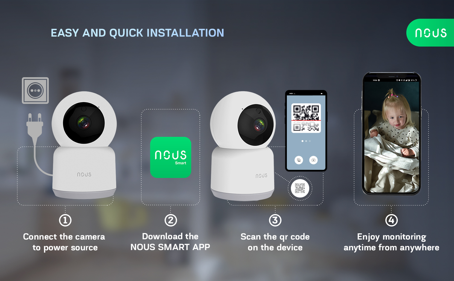 NOUS W2 3MP WiFi-kameran helppo käyttöönotto Smart Life / Tuya -sovelluksella