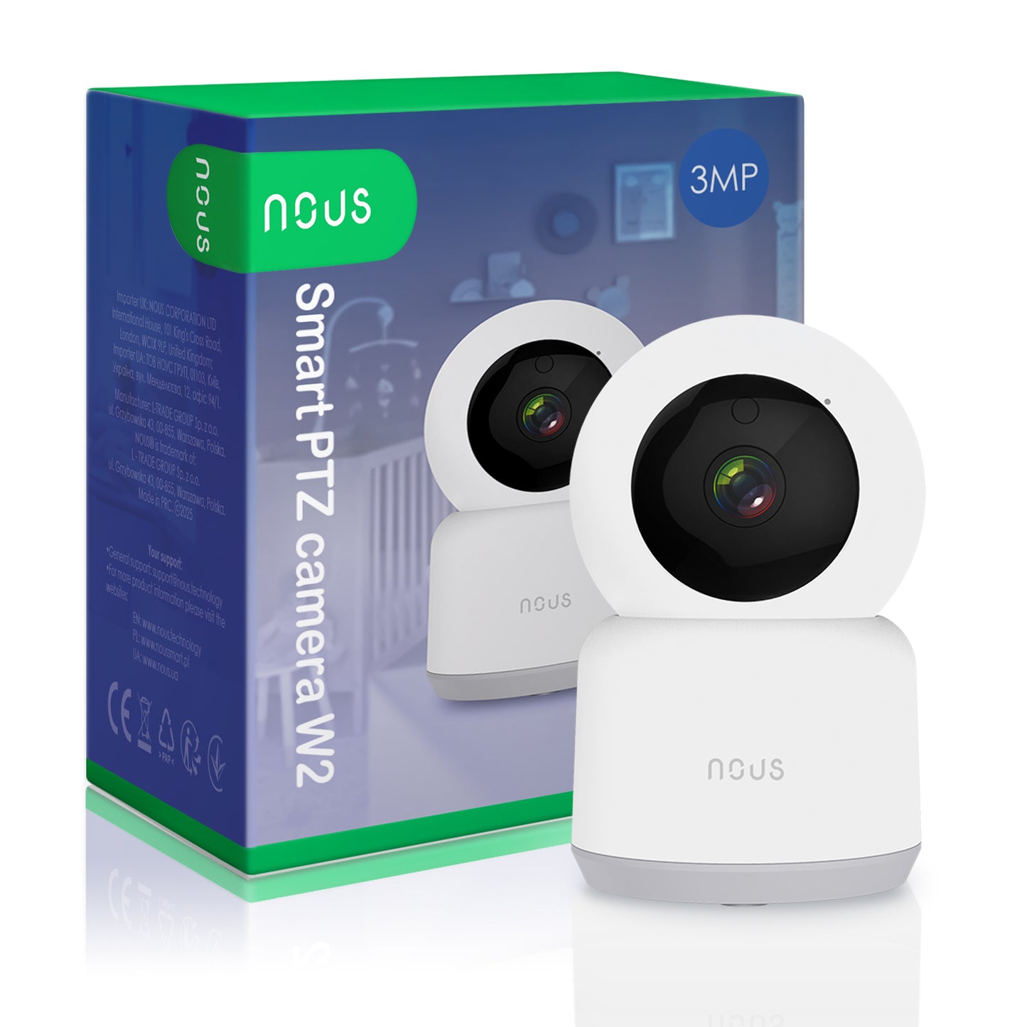 NOUS W2 3MP pyörivä WiFi-valvontakamera sisäkäyttöön