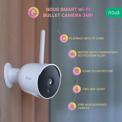 NOUS W7P 3MP IP66 WiFi-ulkovalvontakameran ominaisuudet