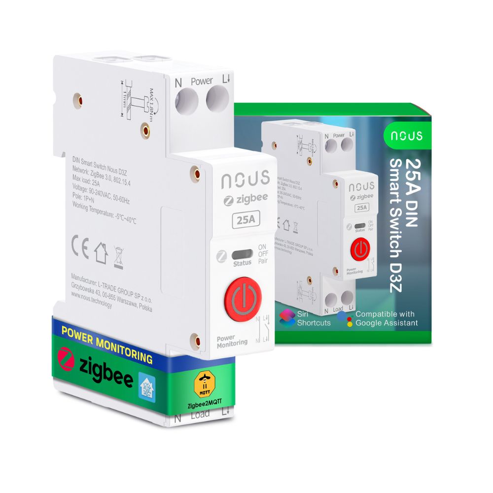 Nous Zigbee DIN-kisko rele 25A energiamittauksella D3Z